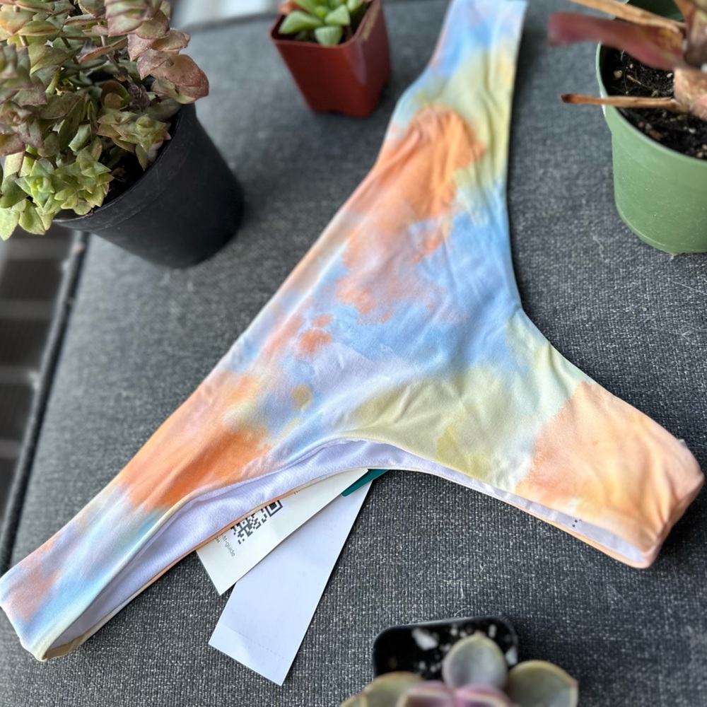 Roxy swim bikini bottom marbled tangerine, yellow, sky blue
